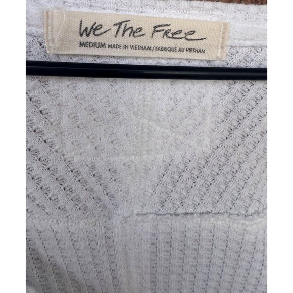 We The Free White Oversized Size Medium Waffle Knit V-Neck Top Sleeve Tunic - Picture 5 of 10